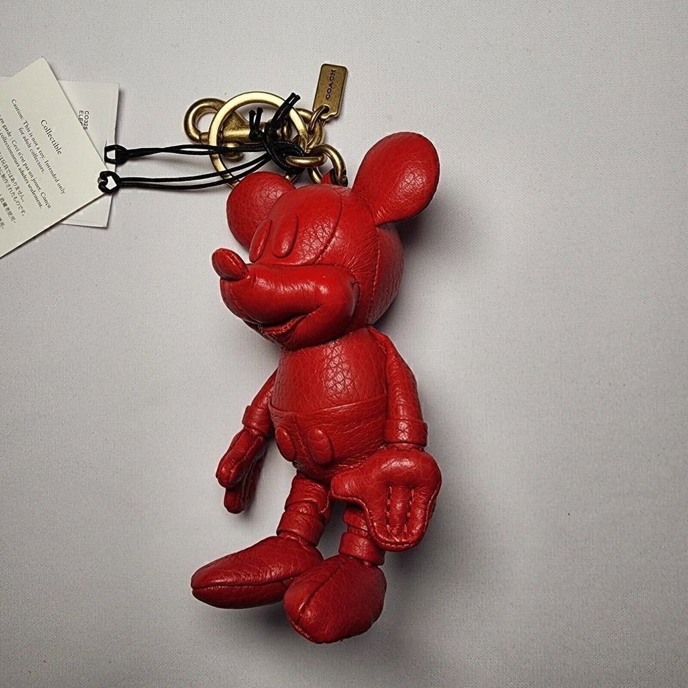 Coach CO325 DISNEY MICKEY MOUSE RED LEATHER KEYRING KEY FOB BAG CHARM - Picture 2 of 4